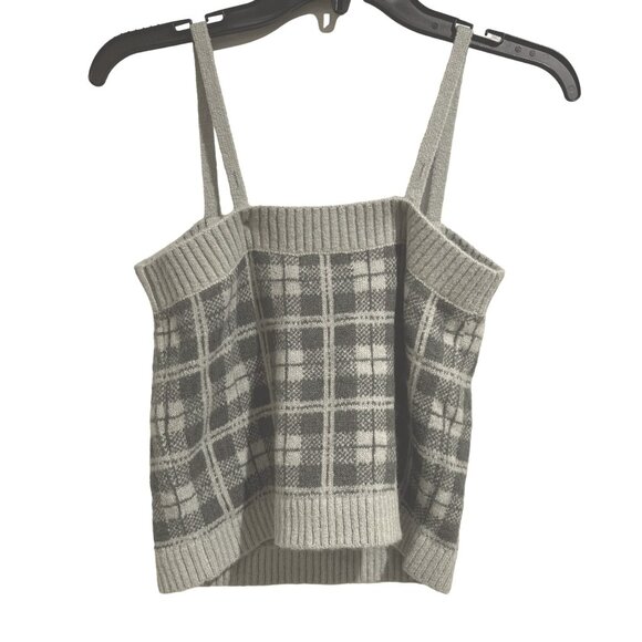 525 America Plaid Sweater Tank Top Gray Womens Small Preppy Casual School Girl - Picture 2 of 5
